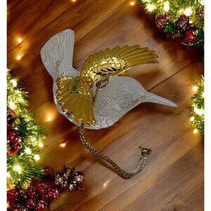 Vintage Hummingbird Christmas Tree Ornament Clear Plastic Bird Gold Tone Wings